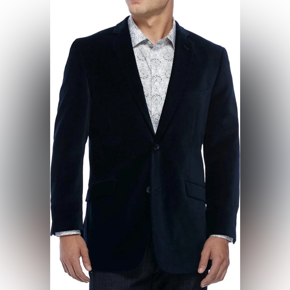 Madison Modern Fit Jewel Tone Blue Velvet Blazer‎ Sports Coat Jacket Size 38R